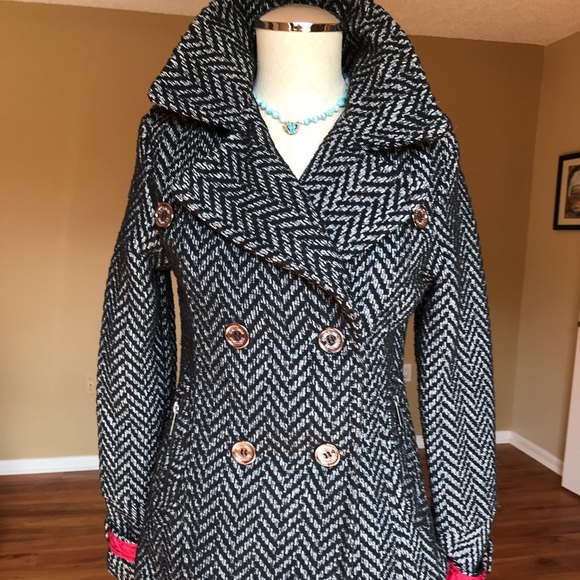 Jackets & Blazers - Houndstooth tooth double breasted Pea Coat